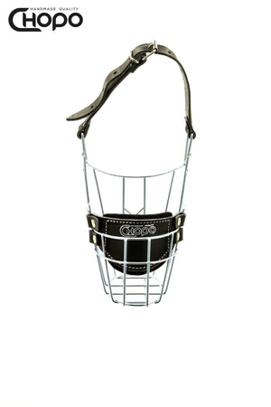 Muselière métal CHOPO sangles cuir, Bull terrier femelle, Zinc