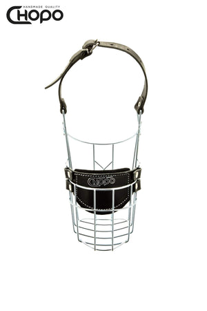 Muselière métal CHOPO sangles cuir, Airedale femelle, Zinc