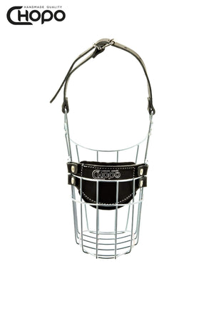 Muselière métal CHOPO sangles cuir, Airedale mâle, Zinc