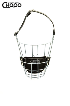 Muselière métal CHOPO sangles cuir, Pitbull mâle, Zinc