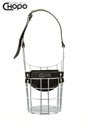 Muselière métal CHOPO sangles cuir, Dogue allemand femelle, Zinc