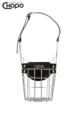 Muselière métal CHOPO sangles cuir, Dogue allemand mâle, Zinc