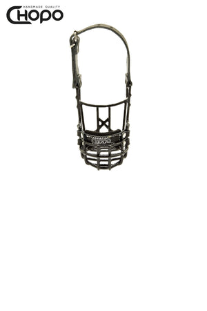 Muselière métal CHOPO sangles cuir, Cocker américain femelle, Noir