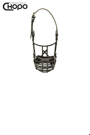Muselière métal CHOPO sangles cuir, Cocker américain mâle, Noir