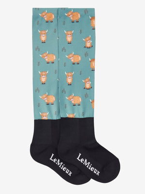 Chaussettes d'équitation Footsie LeMieux Highland Cow/Aloe