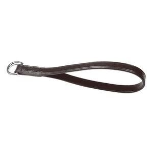Fixation de sangle pour enrênements, cuir noir et anneau métallique