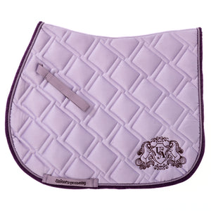 Tapis de selle Unicorn Academy lilas a passepoil violet, coupe dressage