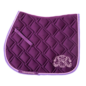 Tapis de selle Unicorn Academy violet, coupe dressage vue de face