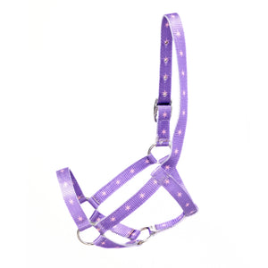 Licol Unicorn Academy pour cheval de bois, nylon lilas imprime d etoiles