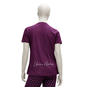T-shirt enfant Unicorn Academy violet, lettrage Unicorn Academy au dos