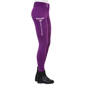 Legging d equitation enfant Unicorn Academy violet, fond de peau silicone