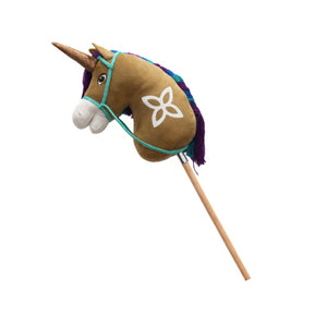 Cheval baton Unicorn Academy Leaf beige, criniere turquoise et violette