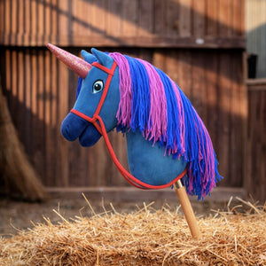 Cheval baton Unicorn Academy River pose sur une botte de paille