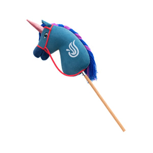 Cheval baton Unicorn Academy River bleu, criniere bleue et violette