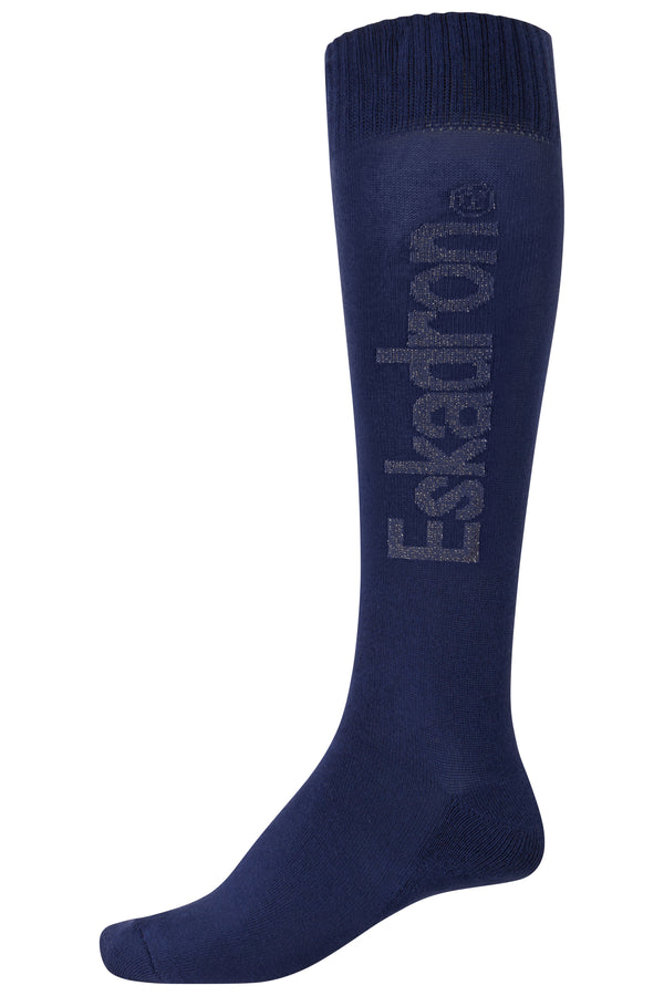 Chaussette longue de couleur bleue avec le logo "Eskadron" écrit en gris sur le côté.