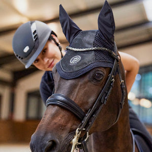 Bonnet Glitter Mesh Eskadron Platinum Pure Bleu marine portrait de cheval| Sellerie Bucéphale