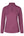 L'image montre un vêtement de sport féminin de couleur violet foncé. Il s'agit d'un haut à manches longues avec une fermeture à glissière partielle (demi-zip) au niveau du col, ce qui permet de l'ouvrir légèrement si nécessaire. Le tissu semble être extensible et adapté à des activités sportives. Sur la poitrine, à gauche, il y a un logo brodé et un emblème en forme de bouclier avec des motifs géométriques. Sous cet emblème, on peut lire 