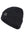 L'image montre un bonnet noir tricoté en laine. Le bonnet a une texture bouclée et douce, offrant probablement une grande chaleur et confort. Sur le côté gauche du bonnet, il y a une étiquette rectangulaire en cuir noir avec un logo ou un emblème. Le bonnet est présenté sur un fond blanc, ce qui permet de bien voir les détails de sa texture et de sa forme. Il semble être conçu pour un usage hivernal, protégeant la tête du froid. La couleur noire unie et la texture bouclée lui donnent un...