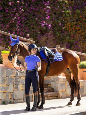Le Mieux – Tapis de CSO Carbon Mesh Bluebell sur cheval bai | Sellerie Bucéphale