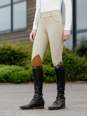 Pantalon LeMieux Hunter junior zip latéral Beige porté