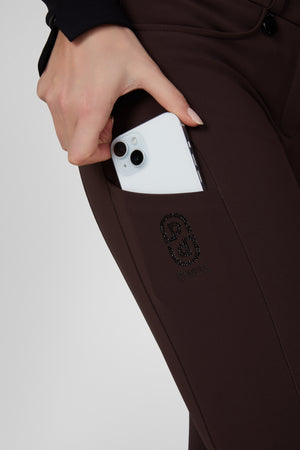 Pantalon d'équitation femme Pikeur Cantira MatrixGripTec, coloris chocolate brown, porté, détail