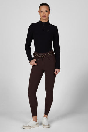 Pantalon d'équitation femme Pikeur Cantira MatrixGripTec, coloris chocolate brown, porté vue de face