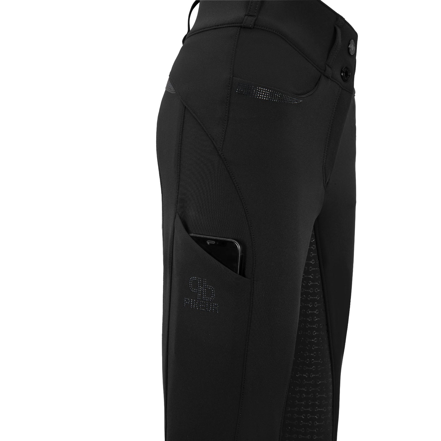 Culotte PIKEUR SEBIHA Full grip coloris Noir poches à strass et poche portable | Sellerie Bucéphale
