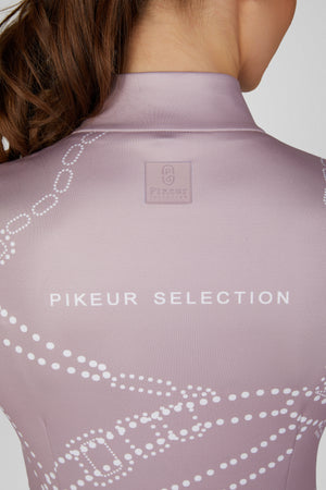 Pikeur Haut technique zippé ZIP PRINT, coloris ash mauve, porté, détail