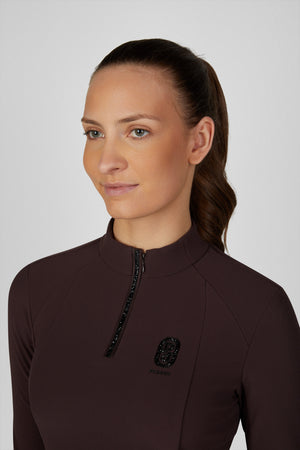 Pikeur ZIP RIP SHIRT polo de concours, coloris chocolate brown, porté, détail