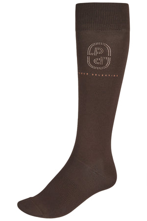 Pikeur KNEE SOCKS STUDS chaussettes d'équitation, coloris chocolate brown, vue de face