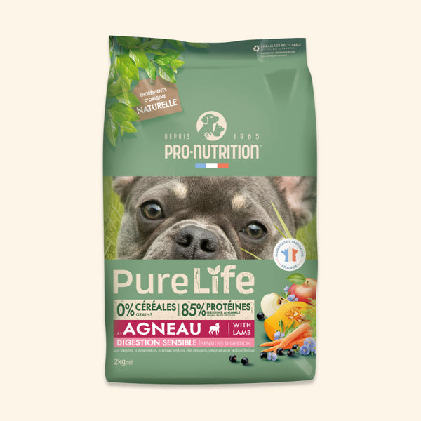 Croquettes PURE LIFE sans céréales pour CHIEN Digestion SENSIBLE Saveur AGNEAU