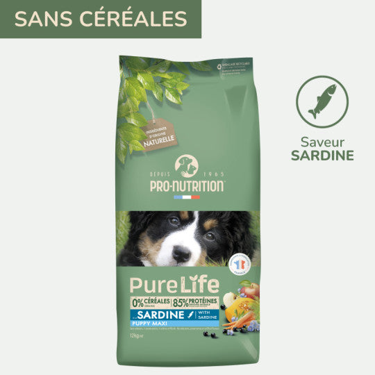Pro-Nutrition – Pro-Nutrition - Croquettes Pure Life Chien Puppy Maxi Sardine 12kg   | Sellerie Bucéphale