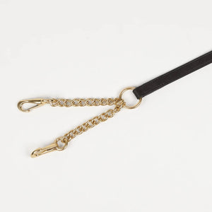 Longe de présentation double chaîne en cuir noir avec chaînes laiton - Shires