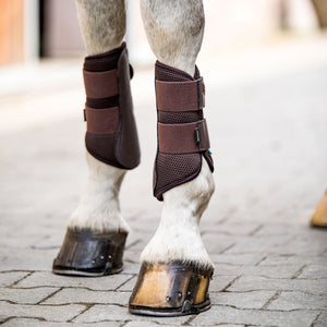 Guêtre 3D Mesh "Airflow" Back on Track Marron sur les antérieurs du cheval | Sellerie Bucéphale
