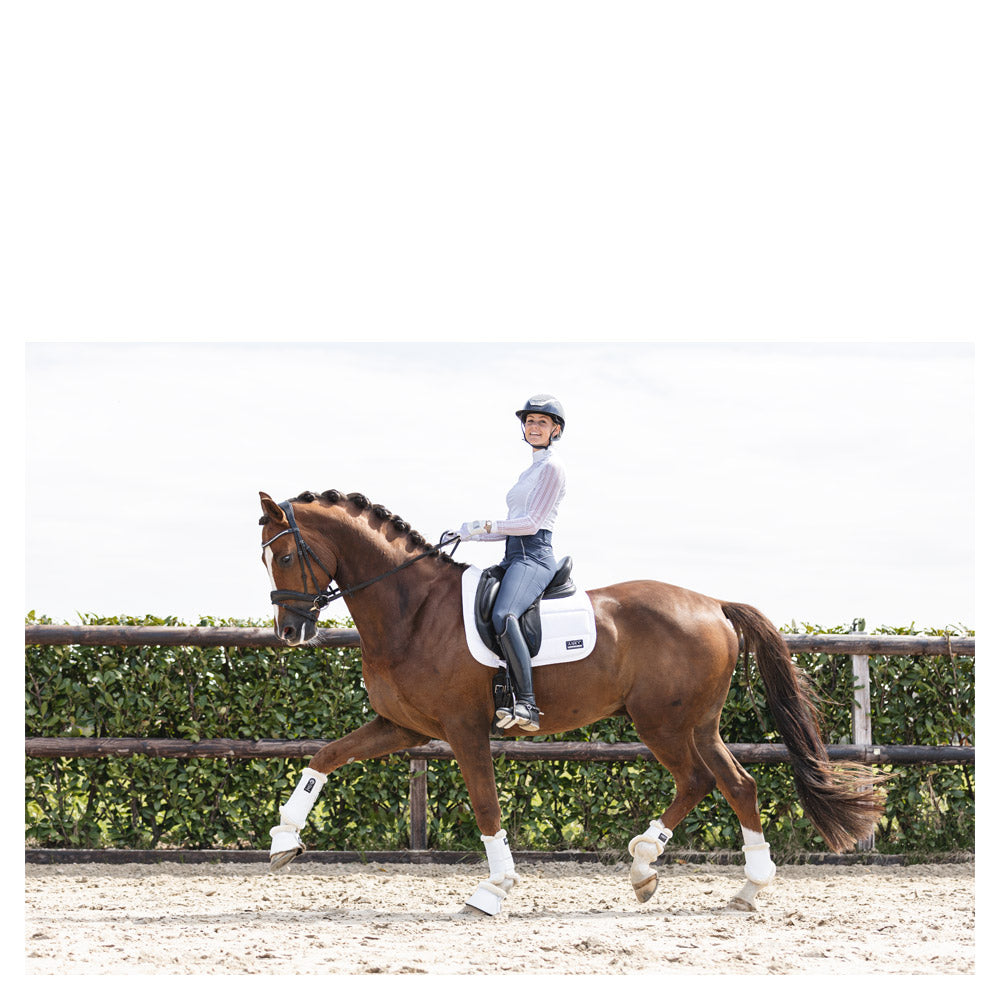 Anky – Tapis Anatomic Tech Dressage Blanc Dressage cheval au trot avec selle  | Sellerie Bucéphale