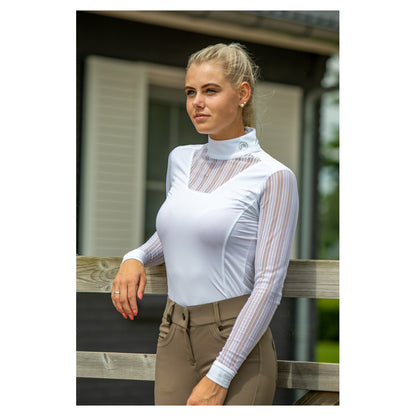 Polo de concours ANKY® Longsleeve Shirt Mesh Blanc porté | Sellerie Bucéphale